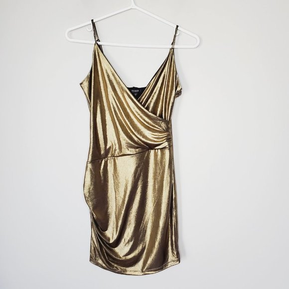 Guess Dress USA Faux Wrap Mini Party gold S - Picture 3 of 11